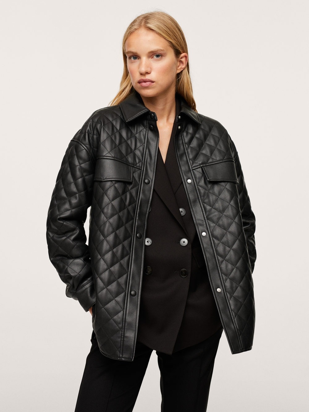 Forever 21 Quilted Faux-Leather Overshirt Jacket - Black